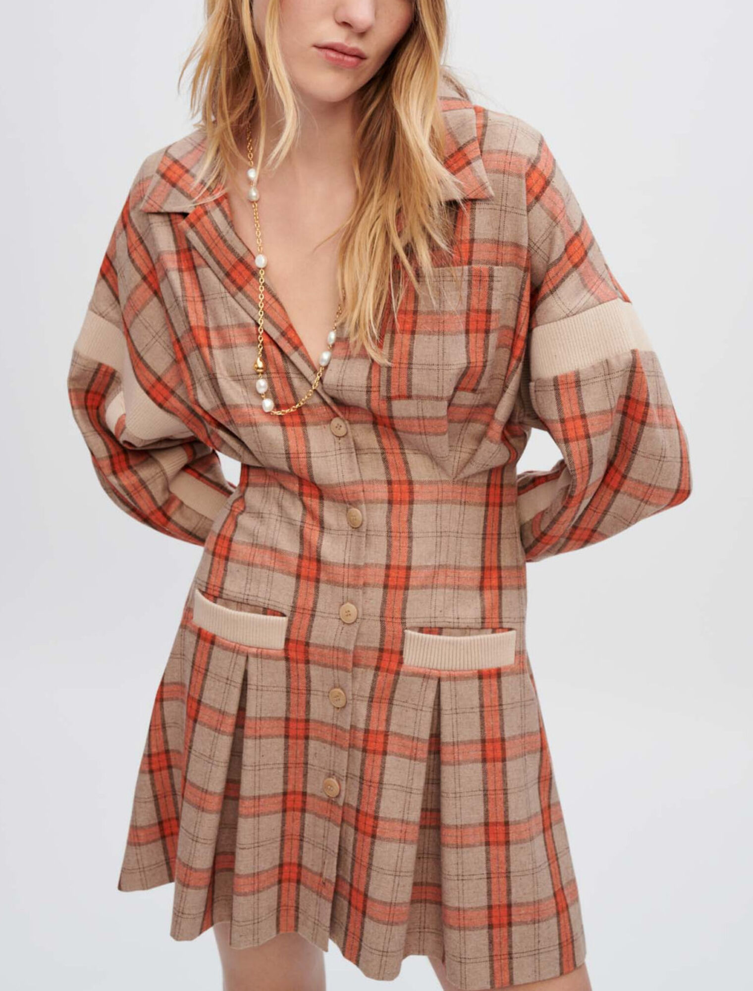 Hemdblusenkleid mit Karos in Orange