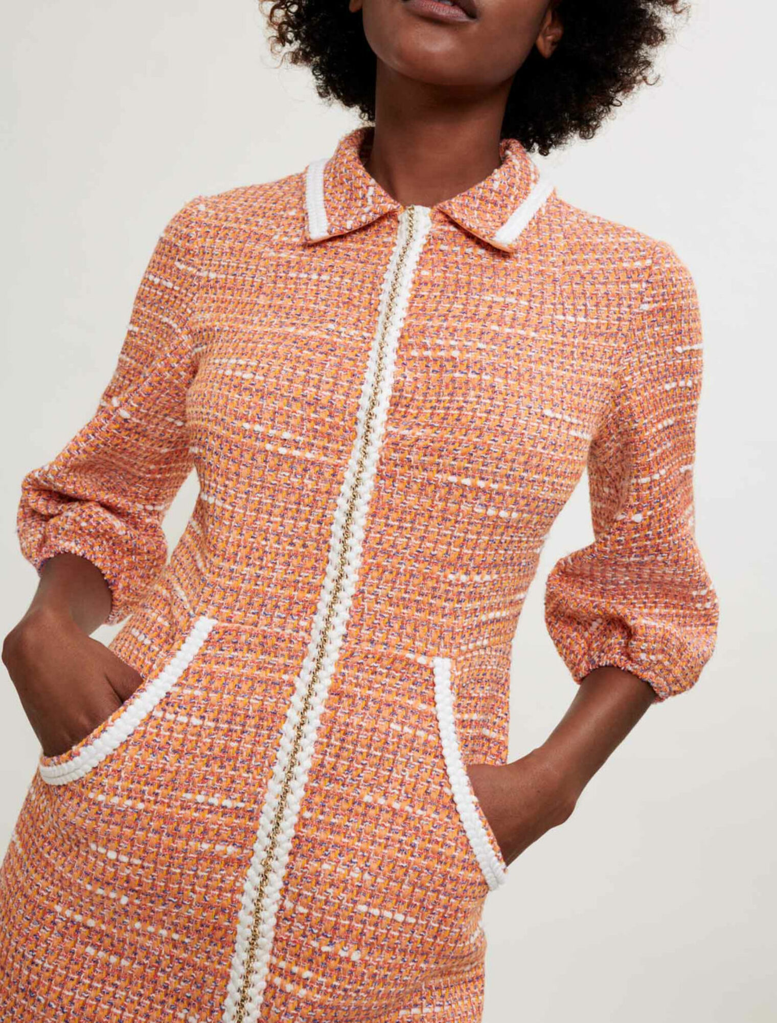 Tweedkleid mit geflochtenen Borten