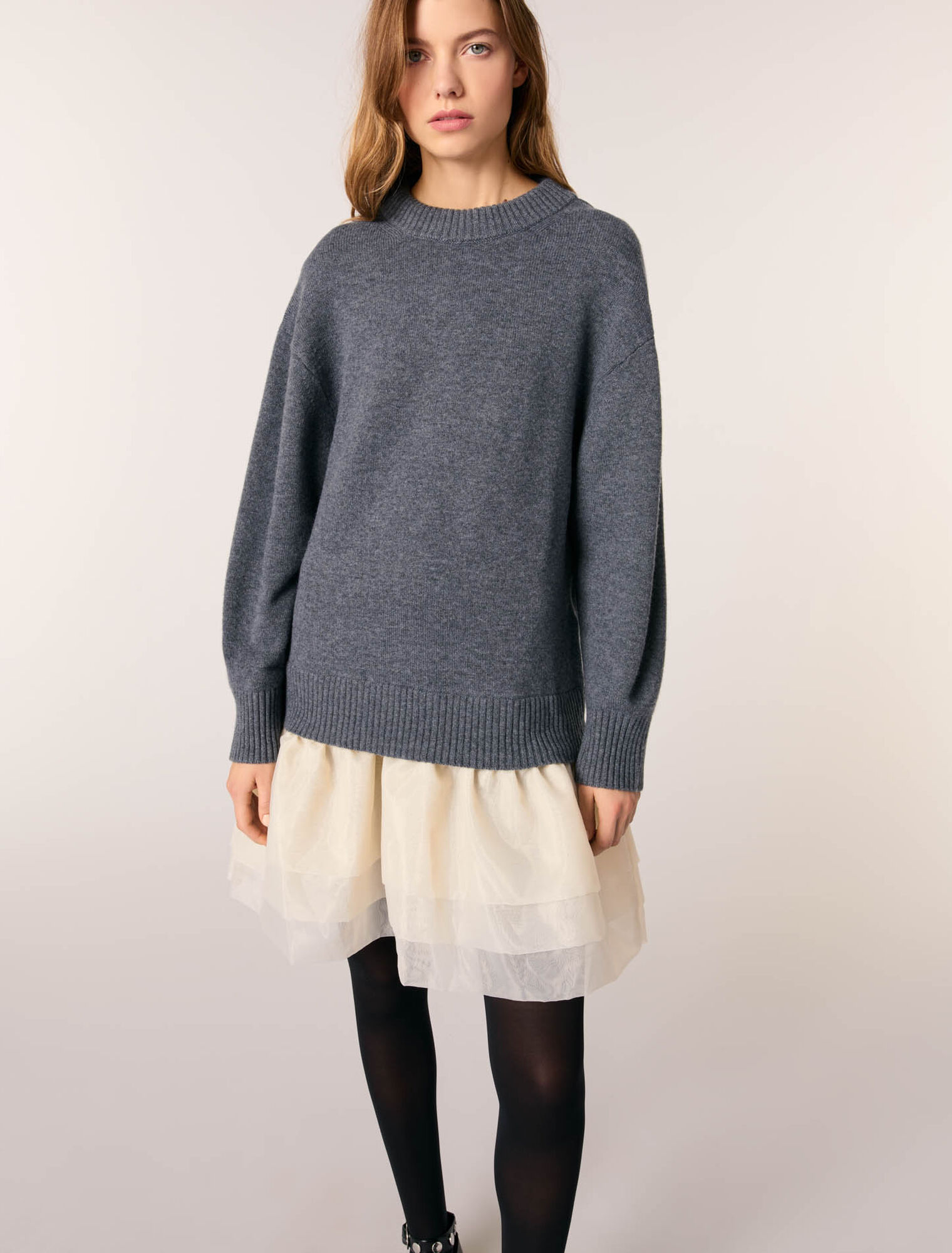 Bi-Material-Kleid Wolle und Organza