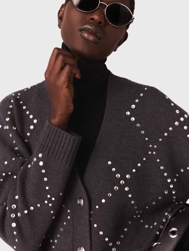 Karierter Cardigan mit Strass-Verzierung