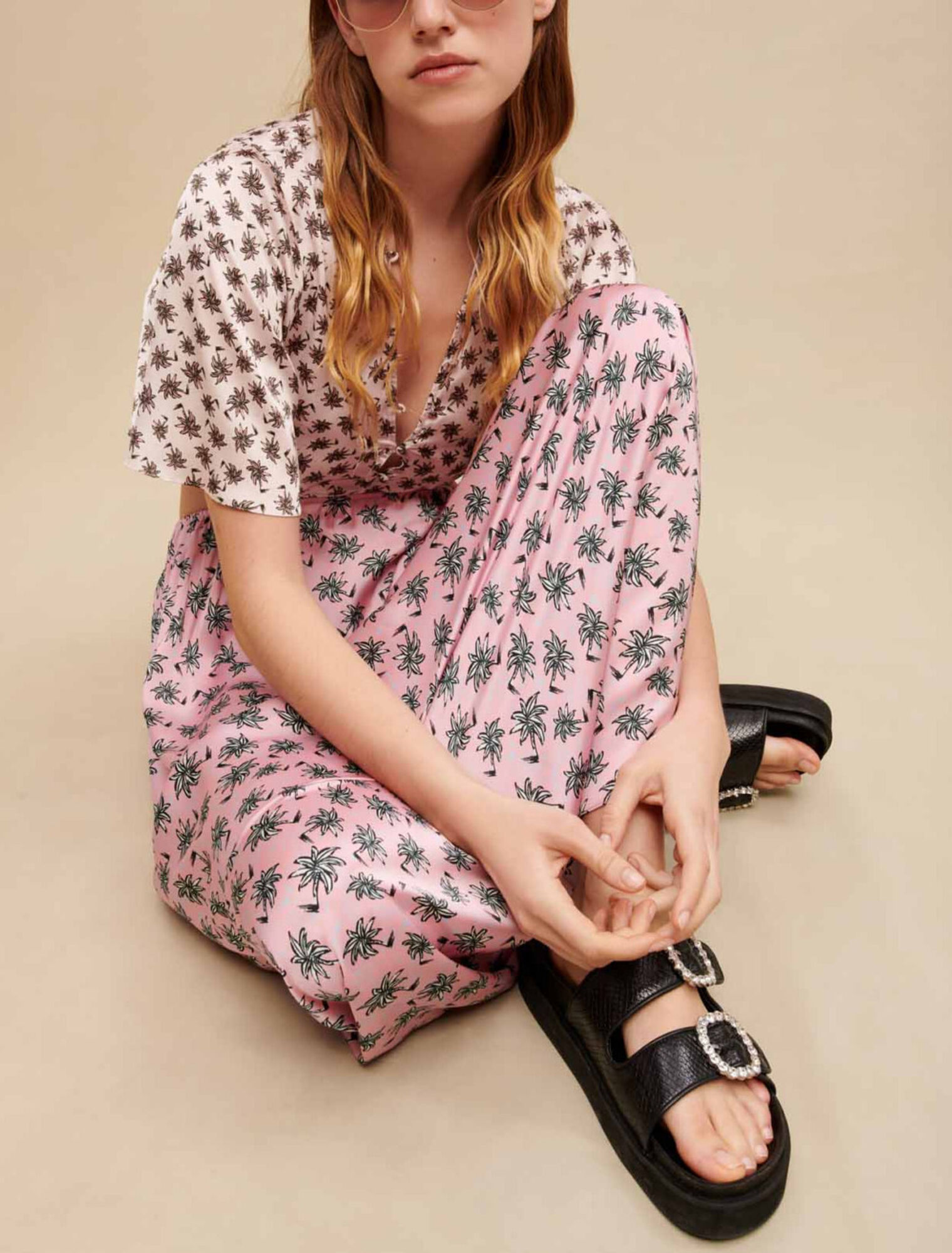 Langes Kleid mit Palmenprint