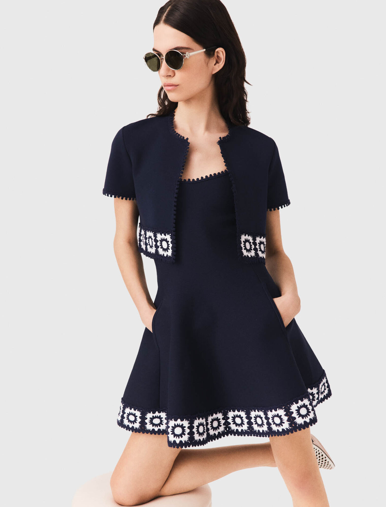 Cardigan mit H&auml;keleins&auml;tzen