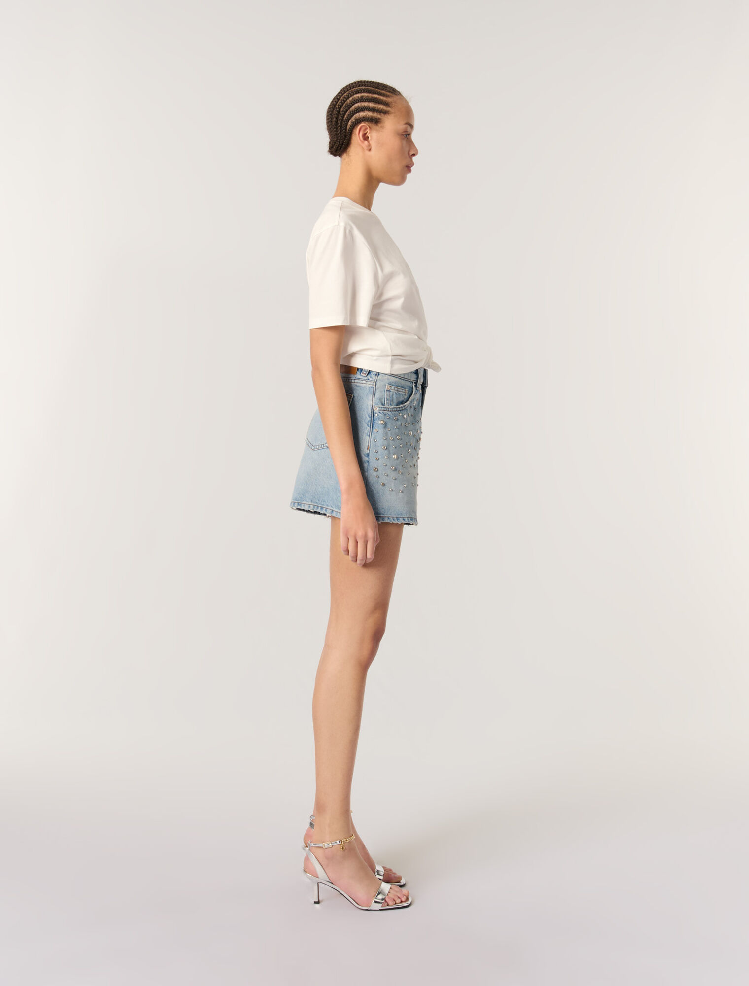 Denim-Shorts mit Nieten
