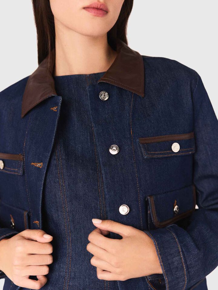 Jeansjacke mit Kunstlederkragen