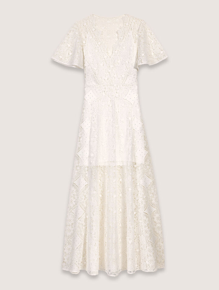 Langes Kleid aus floraler Guipure-Spitze