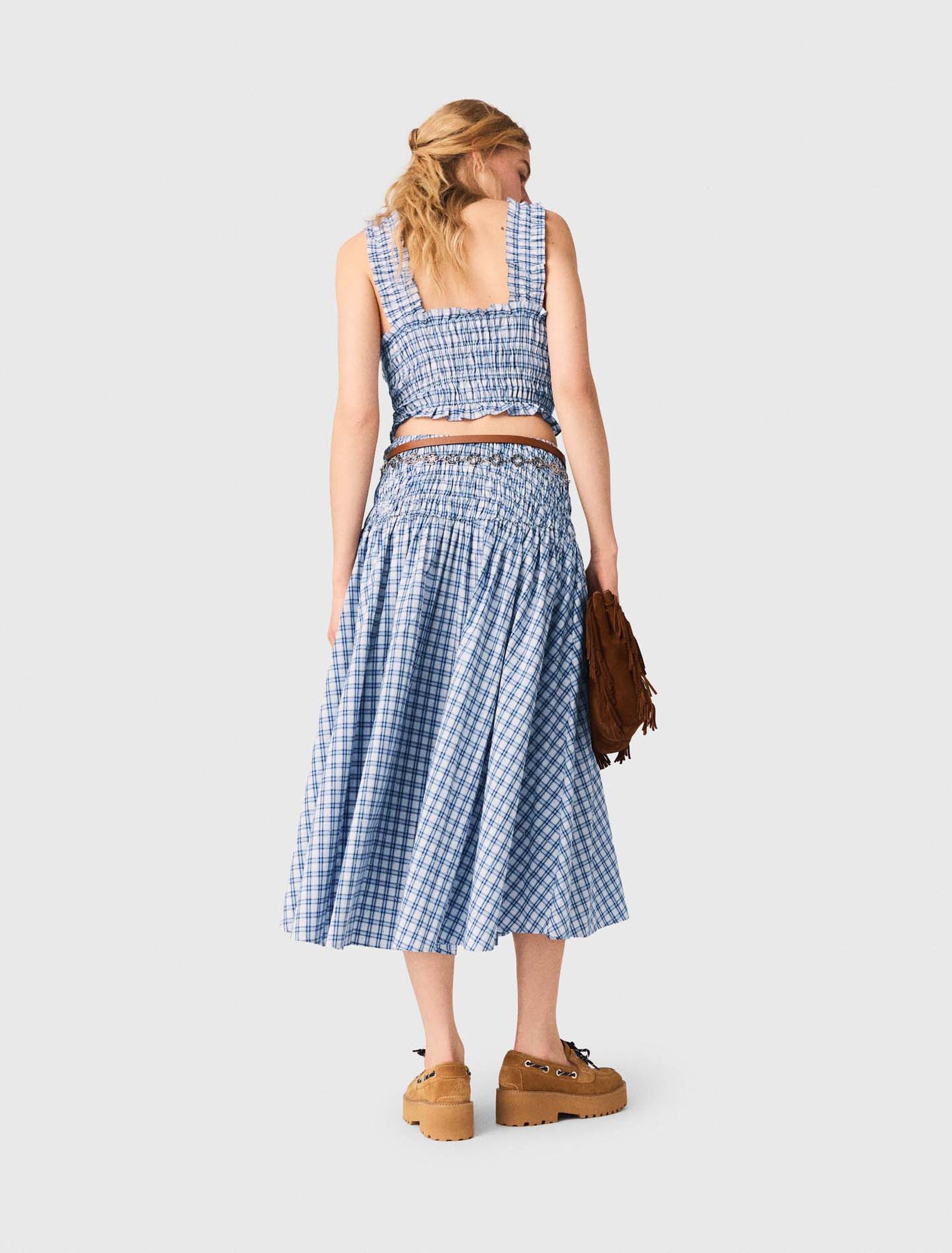 Gesmoktes Baumwolltop mit Strass