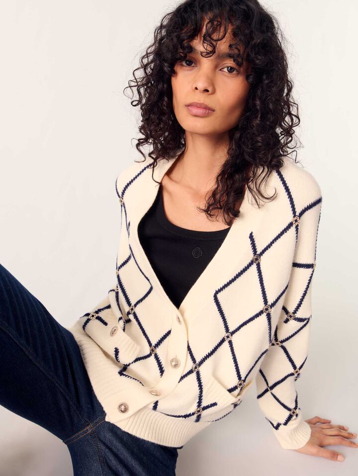 Strick-Cardigan mit Rautenmuster