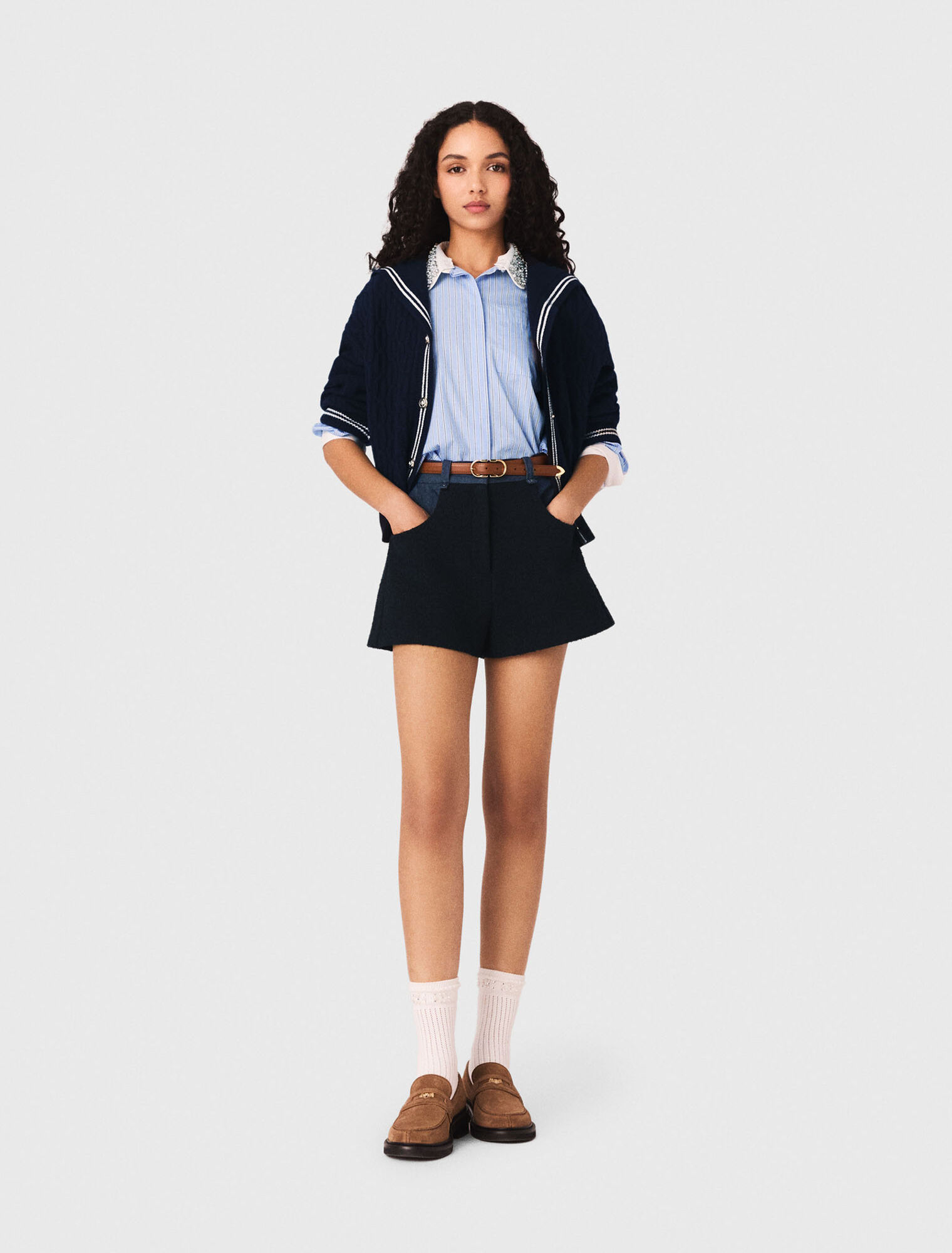 Tweed-Shorts mit Denim-Details