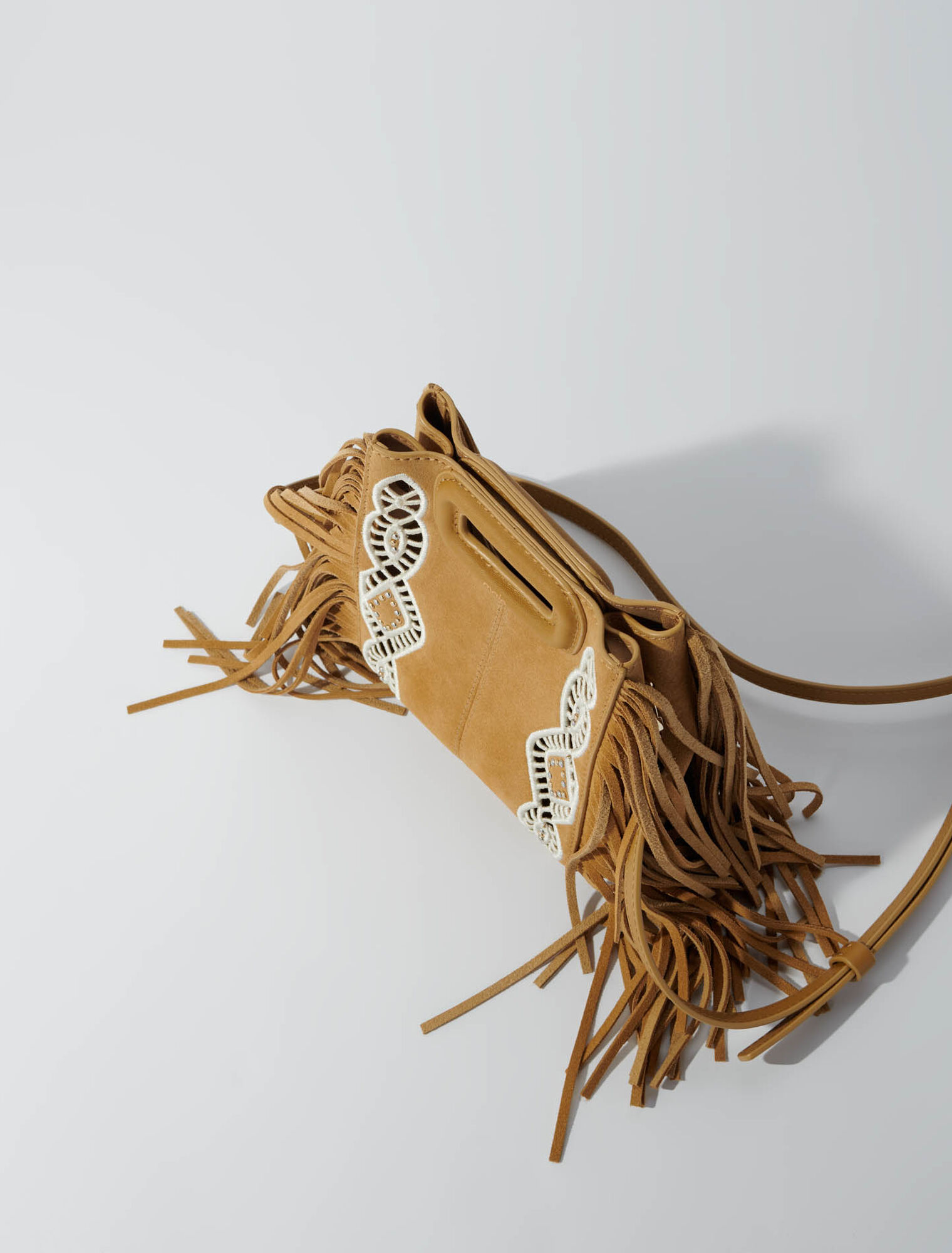 Mini-M-Tasche Velours mit Fransen