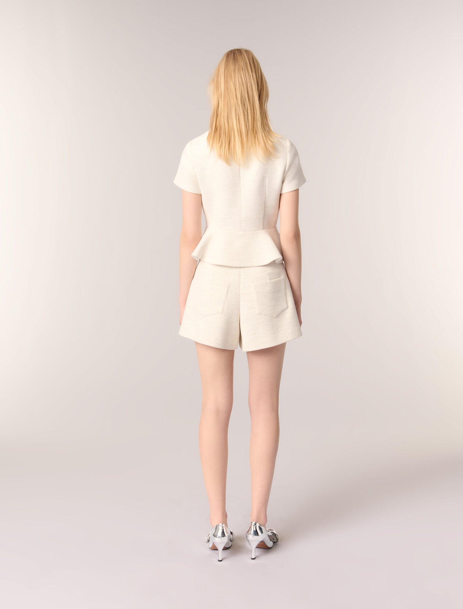 Peplum-Top aus Tweed und Lurex