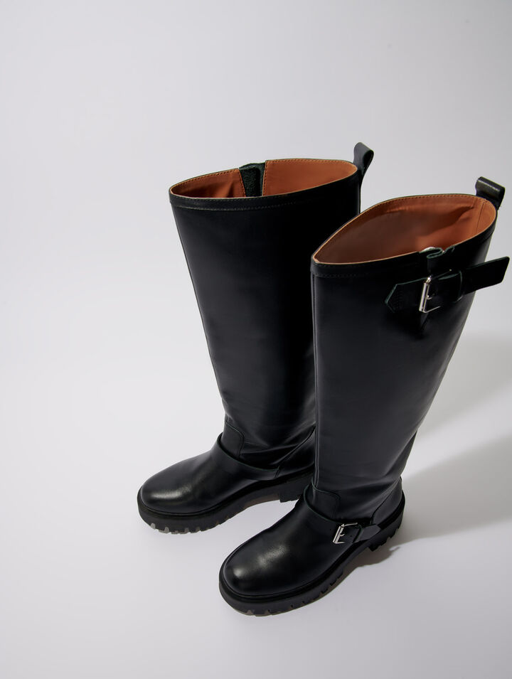 Biker-Stiefel aus Glattleder