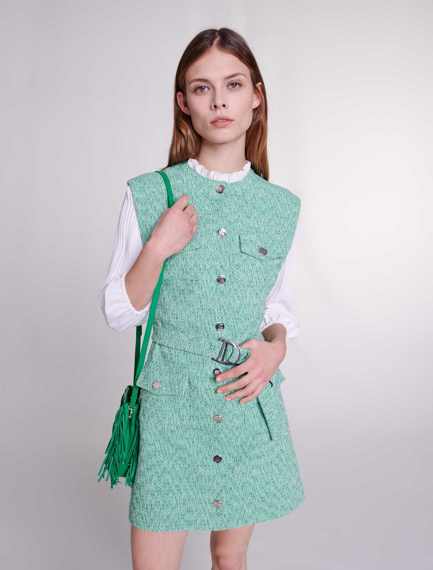 Tweedkleid mit Material-Duo