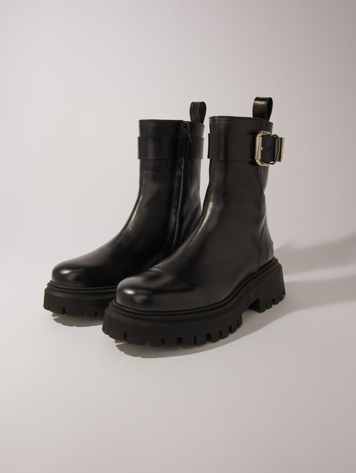 Lederstiefeletten mit Schnalle