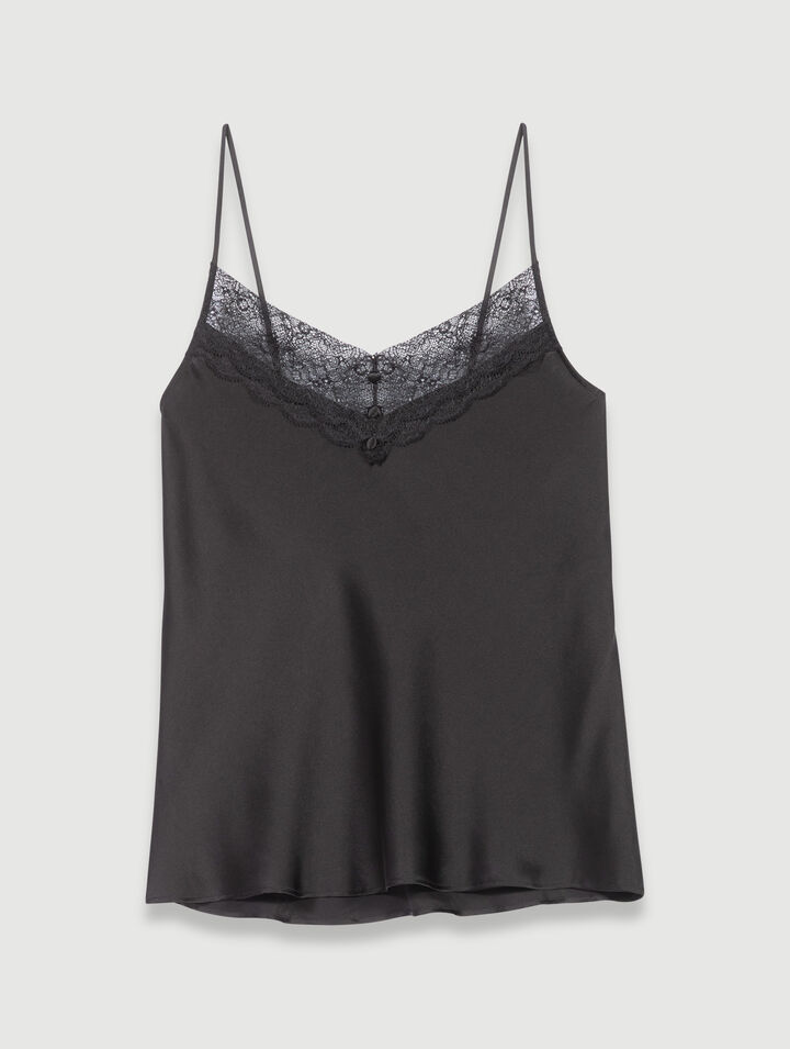 Top aus Seidensatin und Spitze