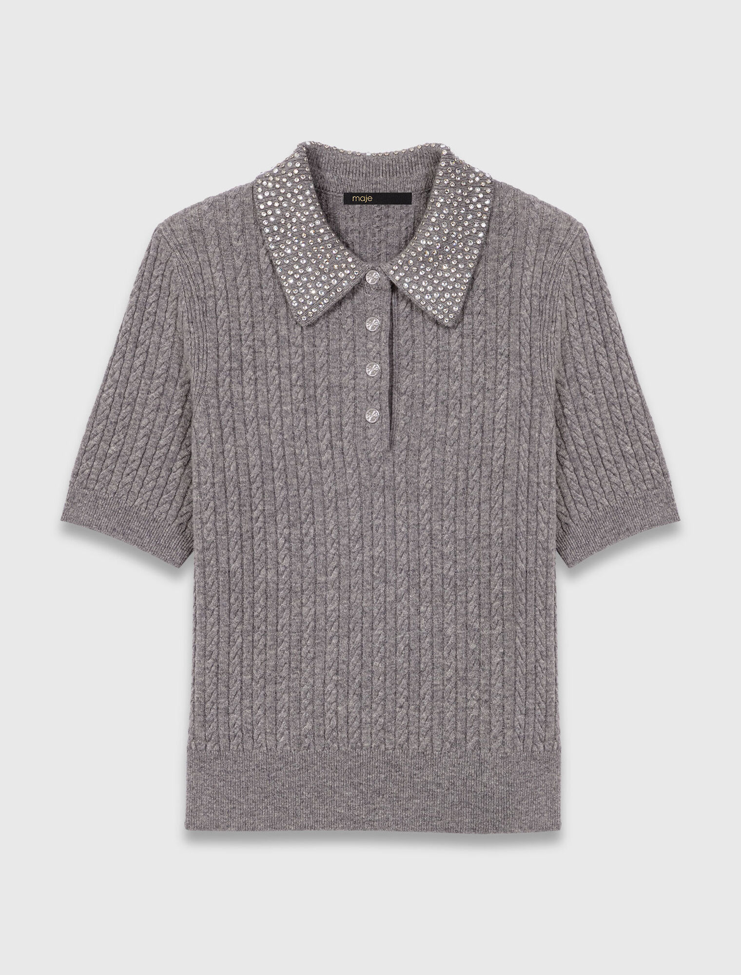 Poloshirt aus Wolle mit Strasskragen