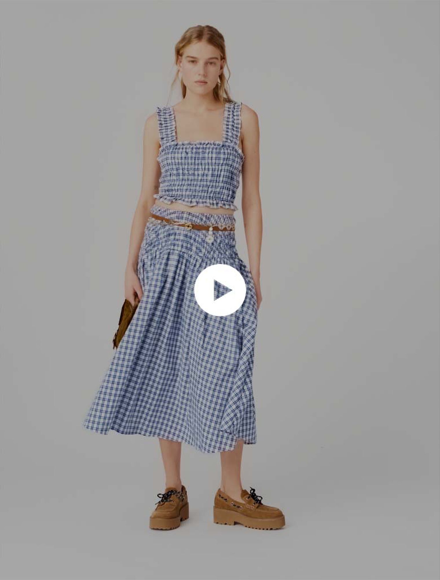 Gesmoktes Baumwolltop mit Strass