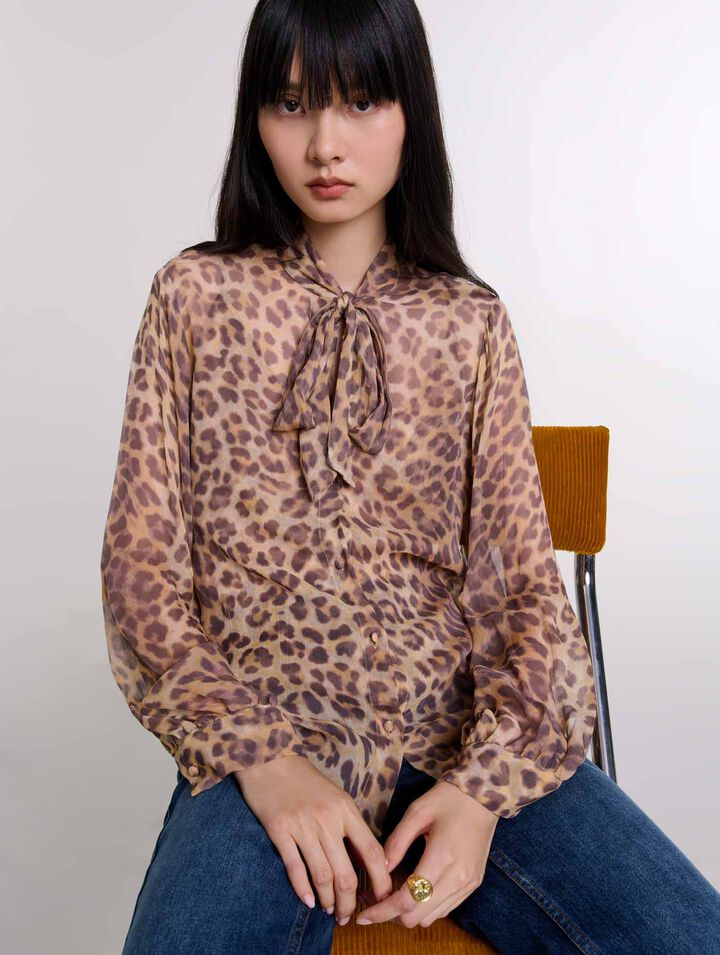 Bluse mit Print Lavallière-Kragen