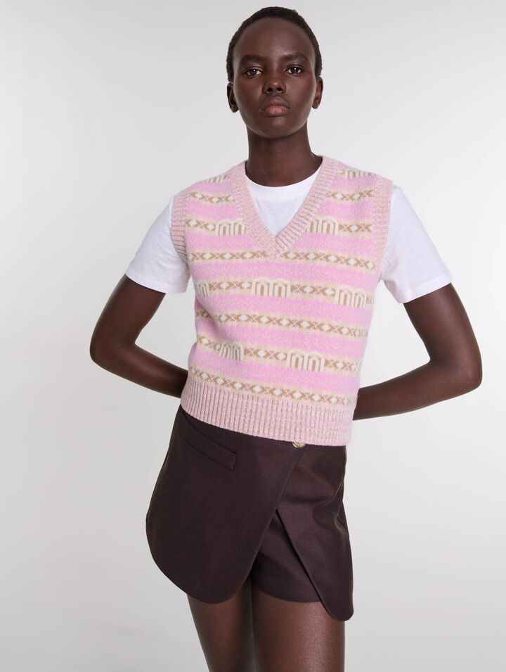 Ärmelloser Jacquard-Pullover