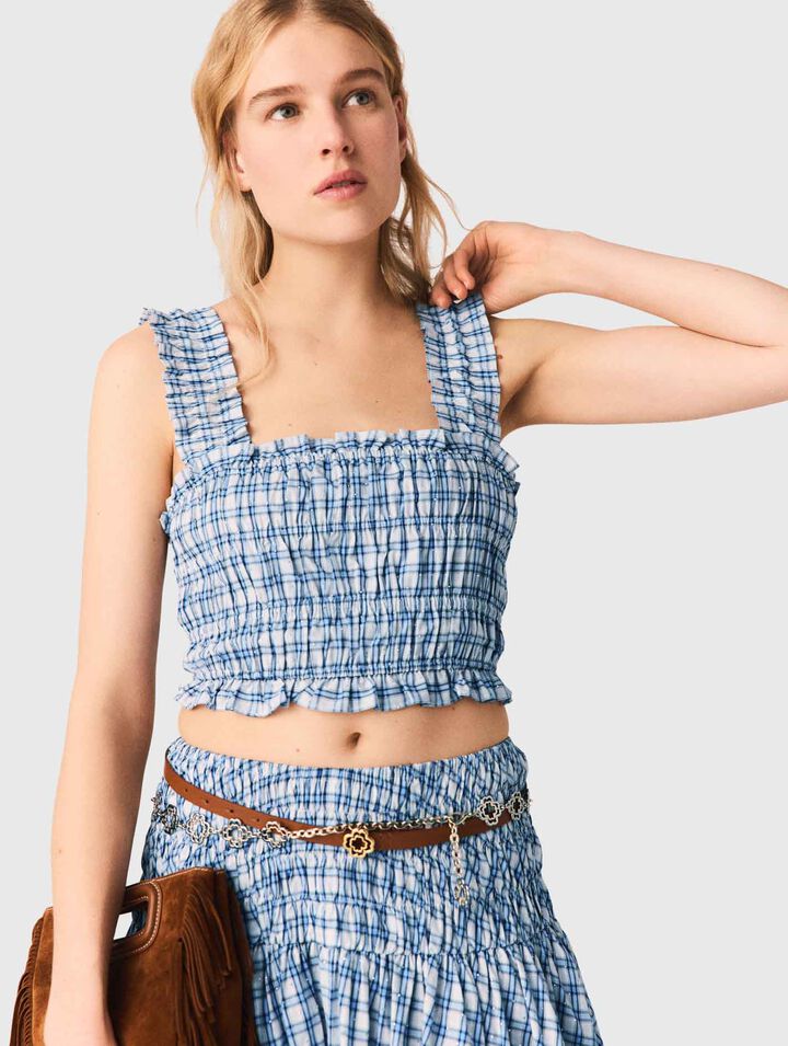 Gesmoktes Baumwolltop mit Strass