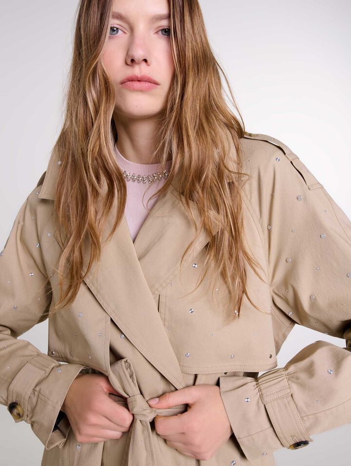 Nieten-Trenchcoat, Stretch-Taille