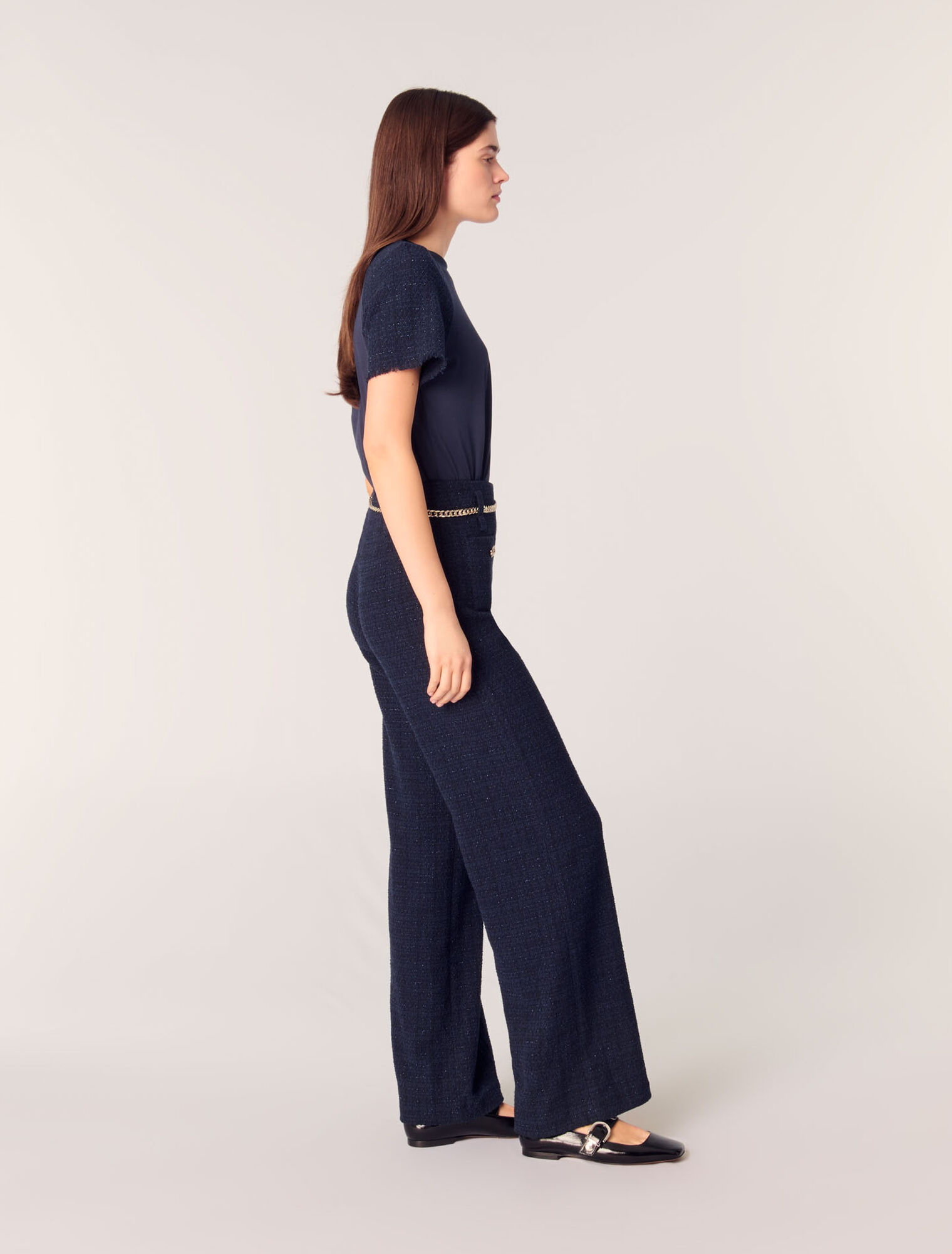 Tweed-Hose mit Kettengürtel