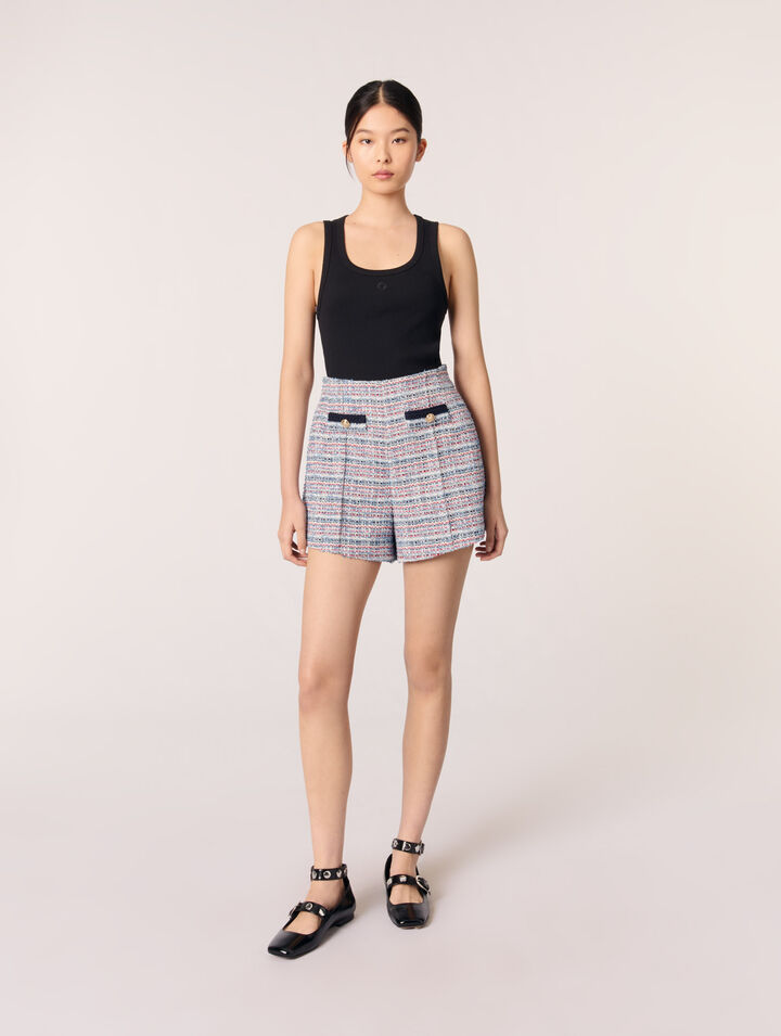 Shorts aus Tweed mit Kontrastborten
