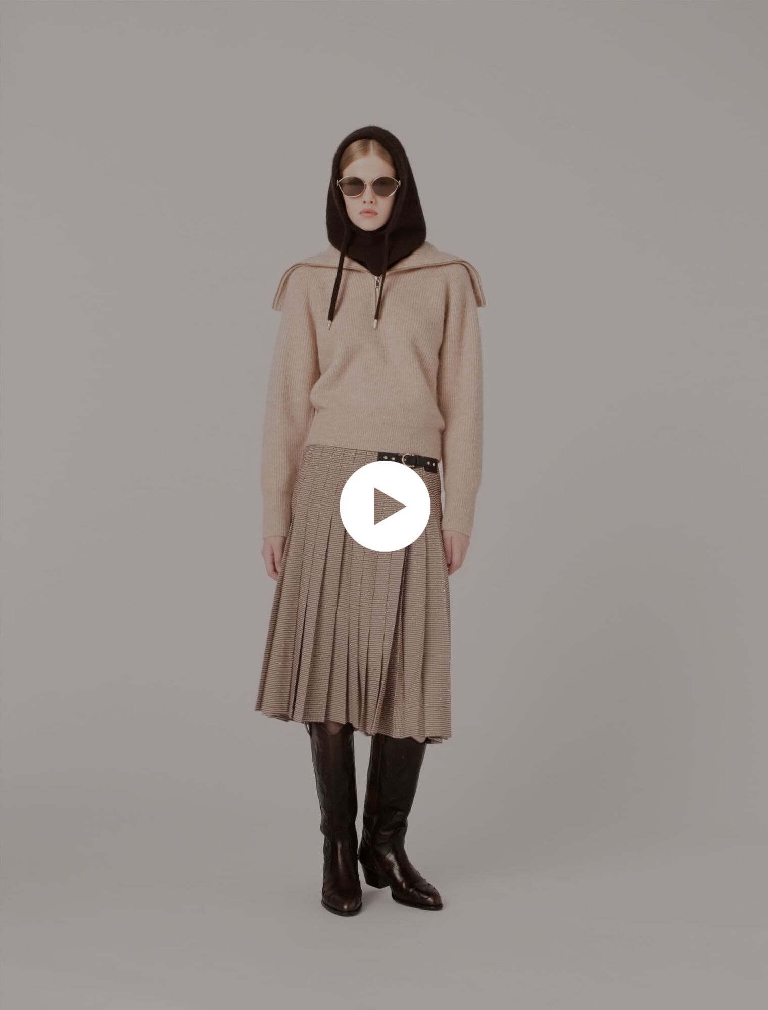Strass-Pullover mit Reißverschlusskragen