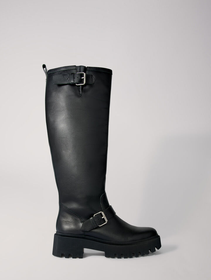 Biker-Stiefel aus Glattleder