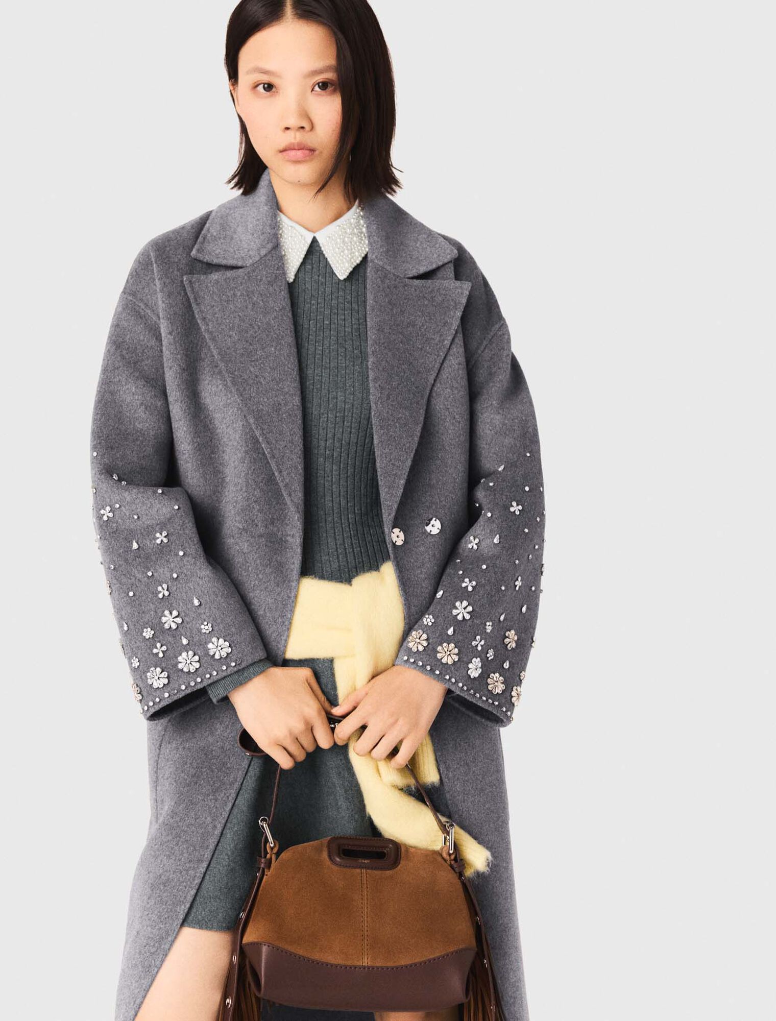 Langer Doubleface-Mantel mit Strass