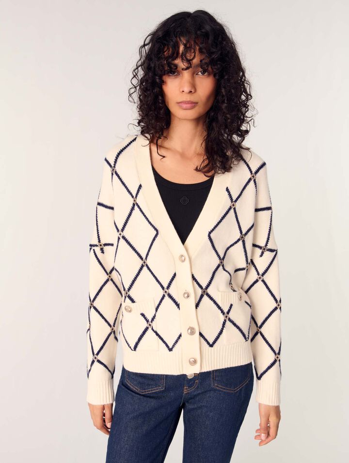 Strick-Cardigan mit Rautenmuster
