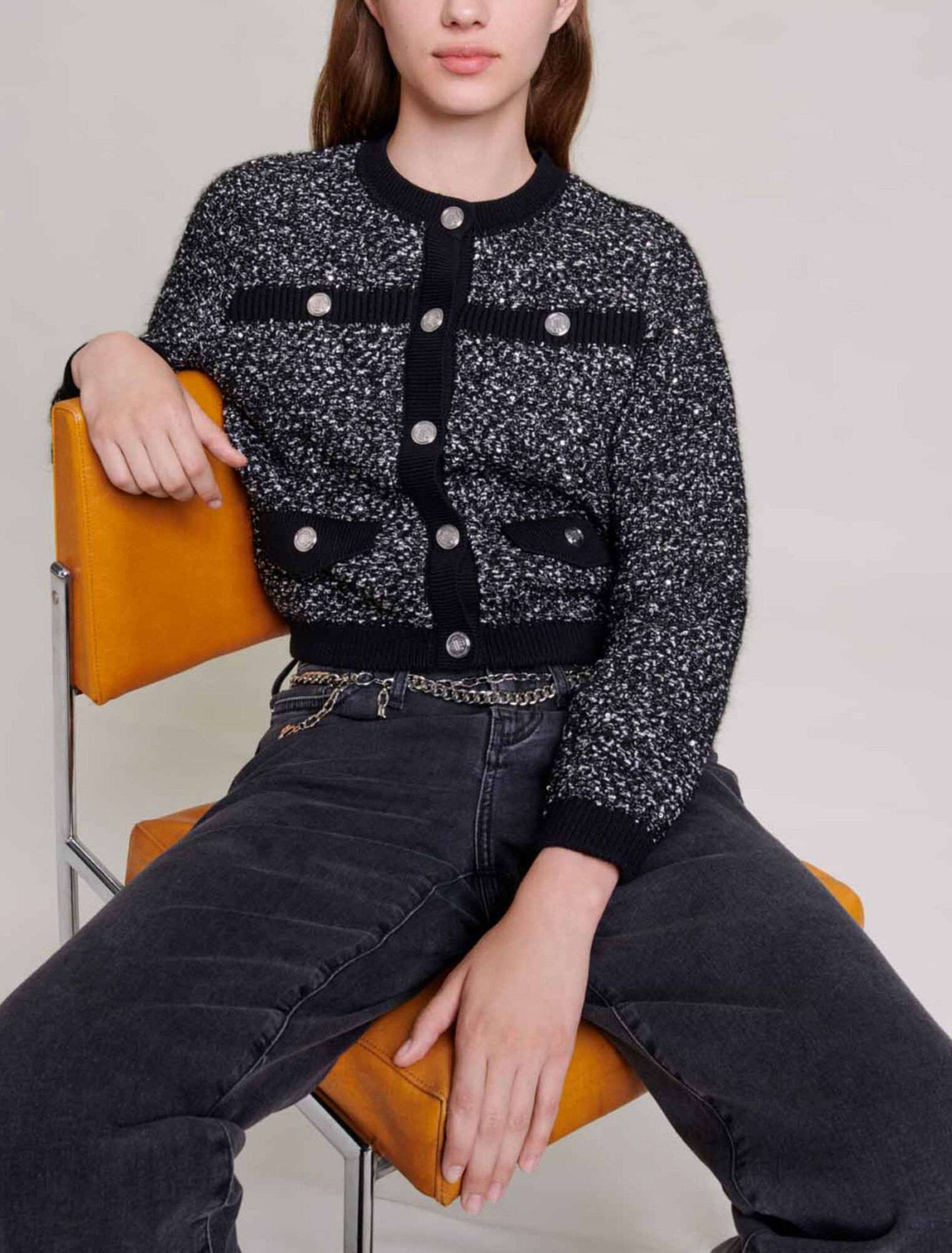 Kurzer Cardigan in Tweed-Optik