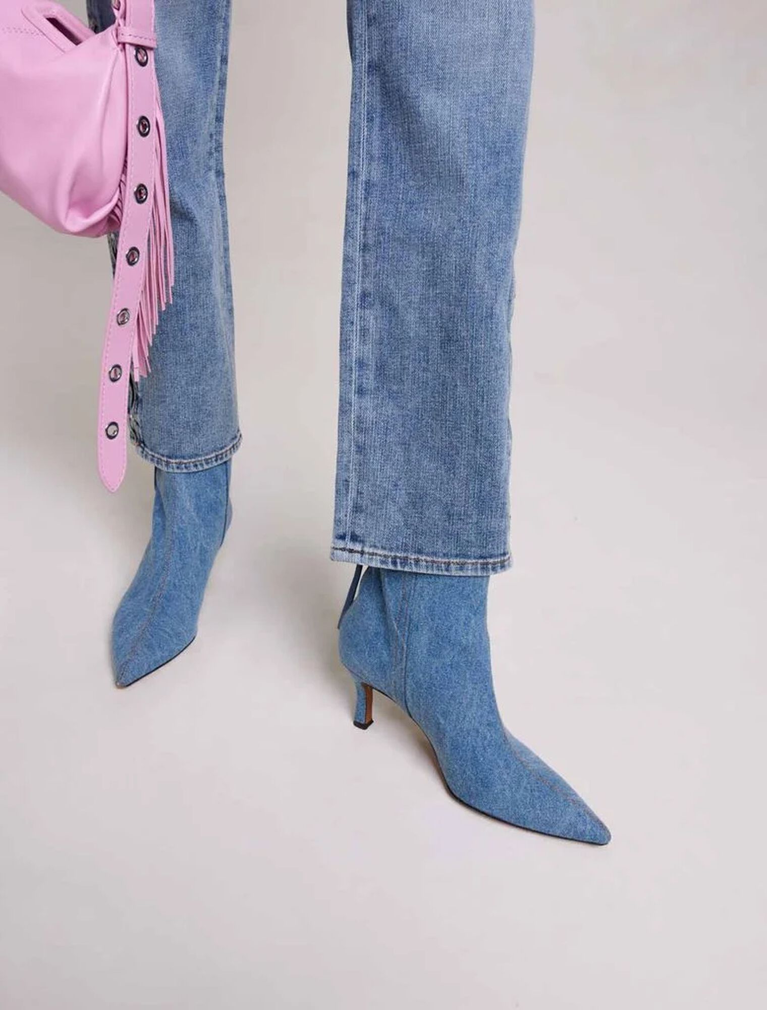 Spitze Denim-Stiefeletten