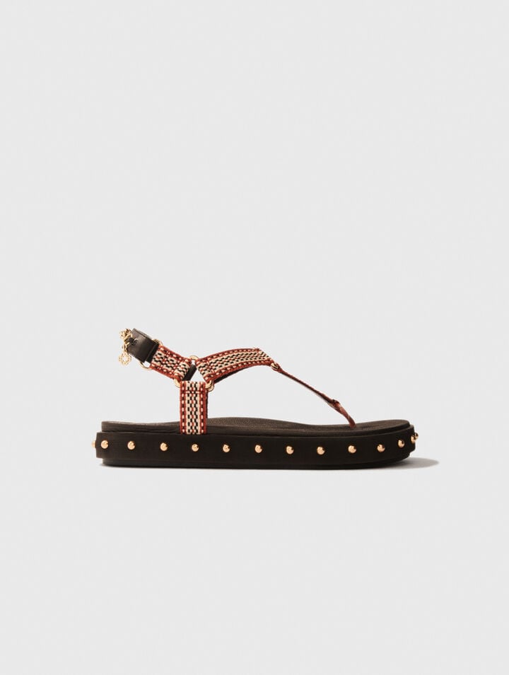 Flache Sandalen aus Kordel und Leder