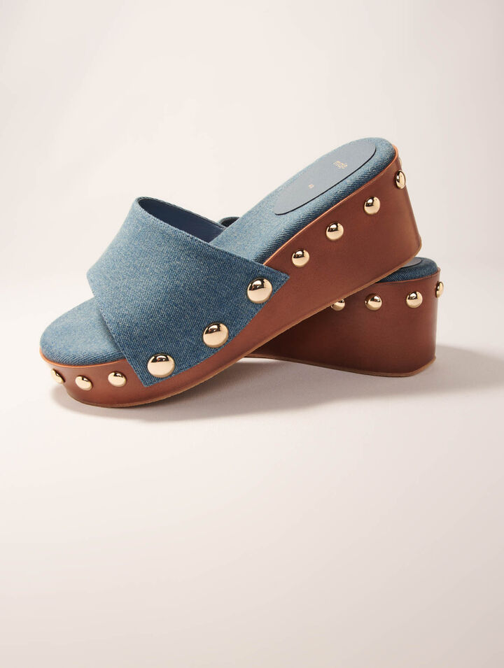 Plateau-Pantoletten aus Denim mit Studs