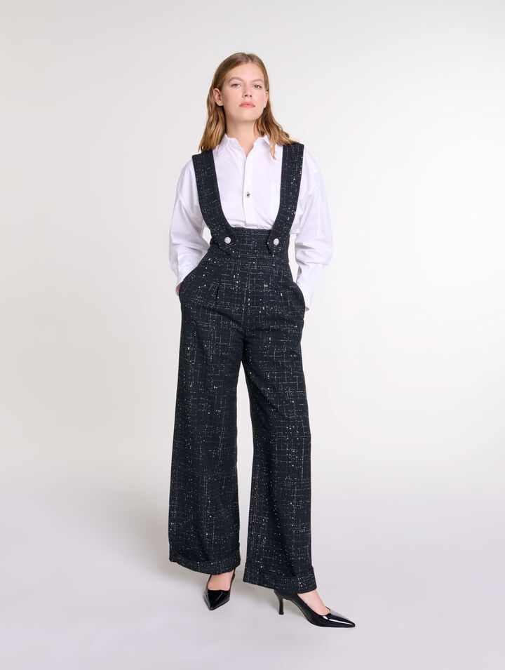 Weite Tweedhose mit Trägern