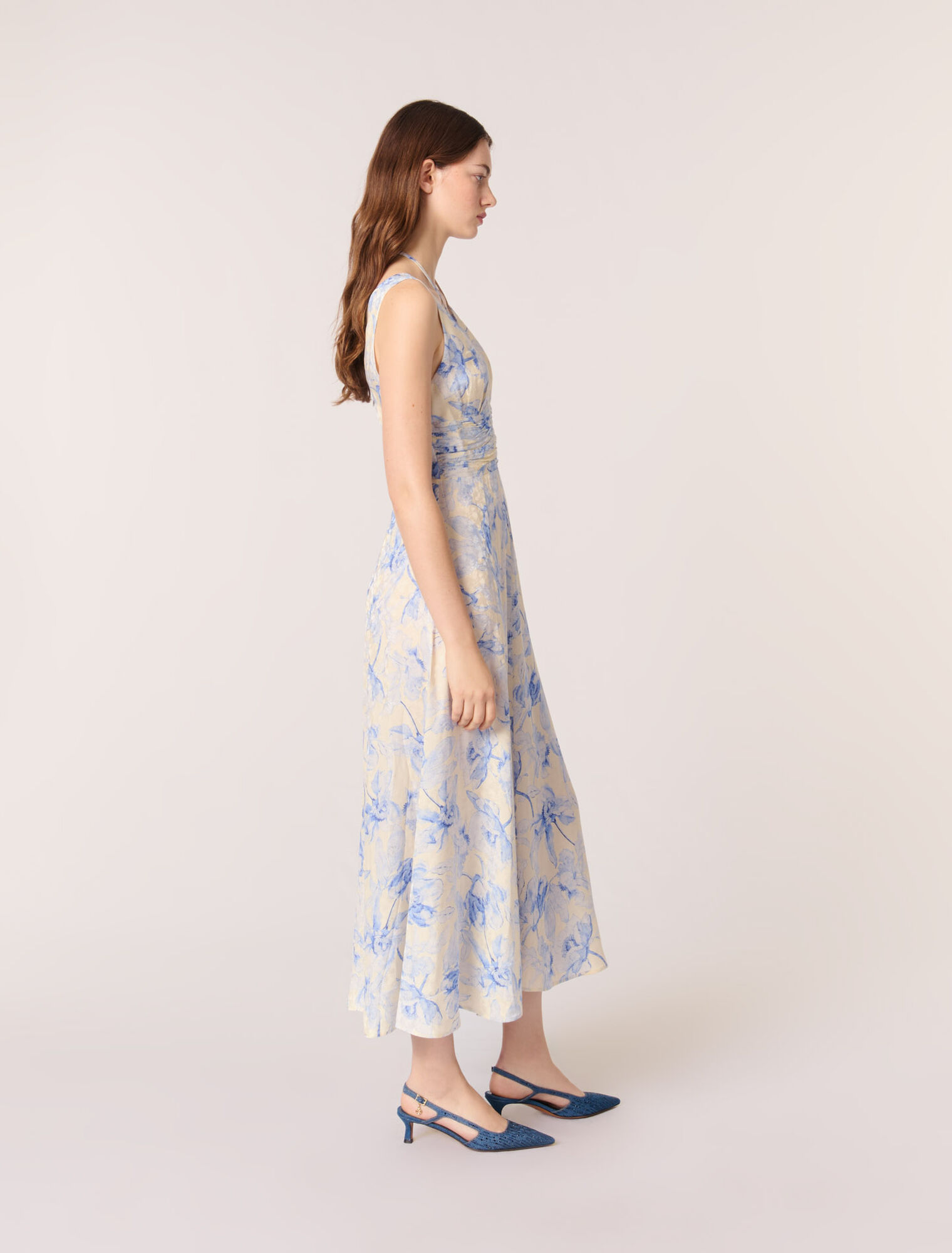 Langes Kleid mit Print und Schnürung