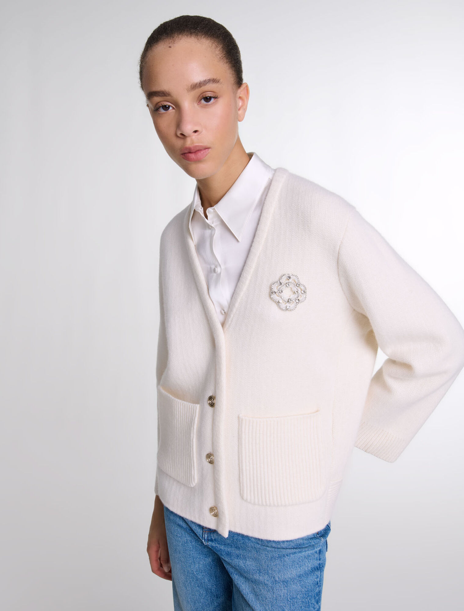 Strickcardigan mit Strass-Clover