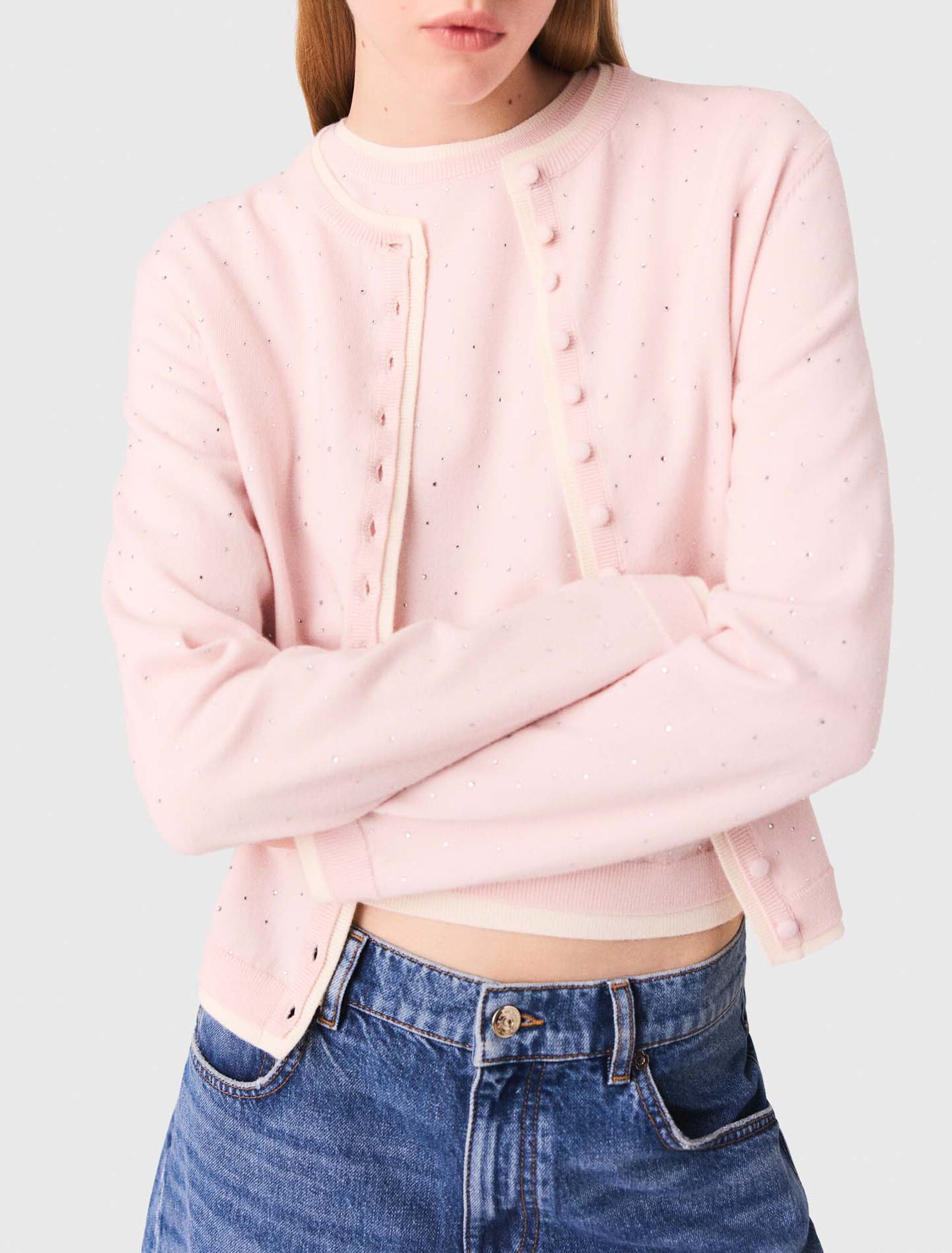 Cardigan aus 100% Wolle mit Strass