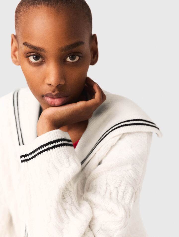 Zopf-Cardigan mit U-Boot-Ausschnitt