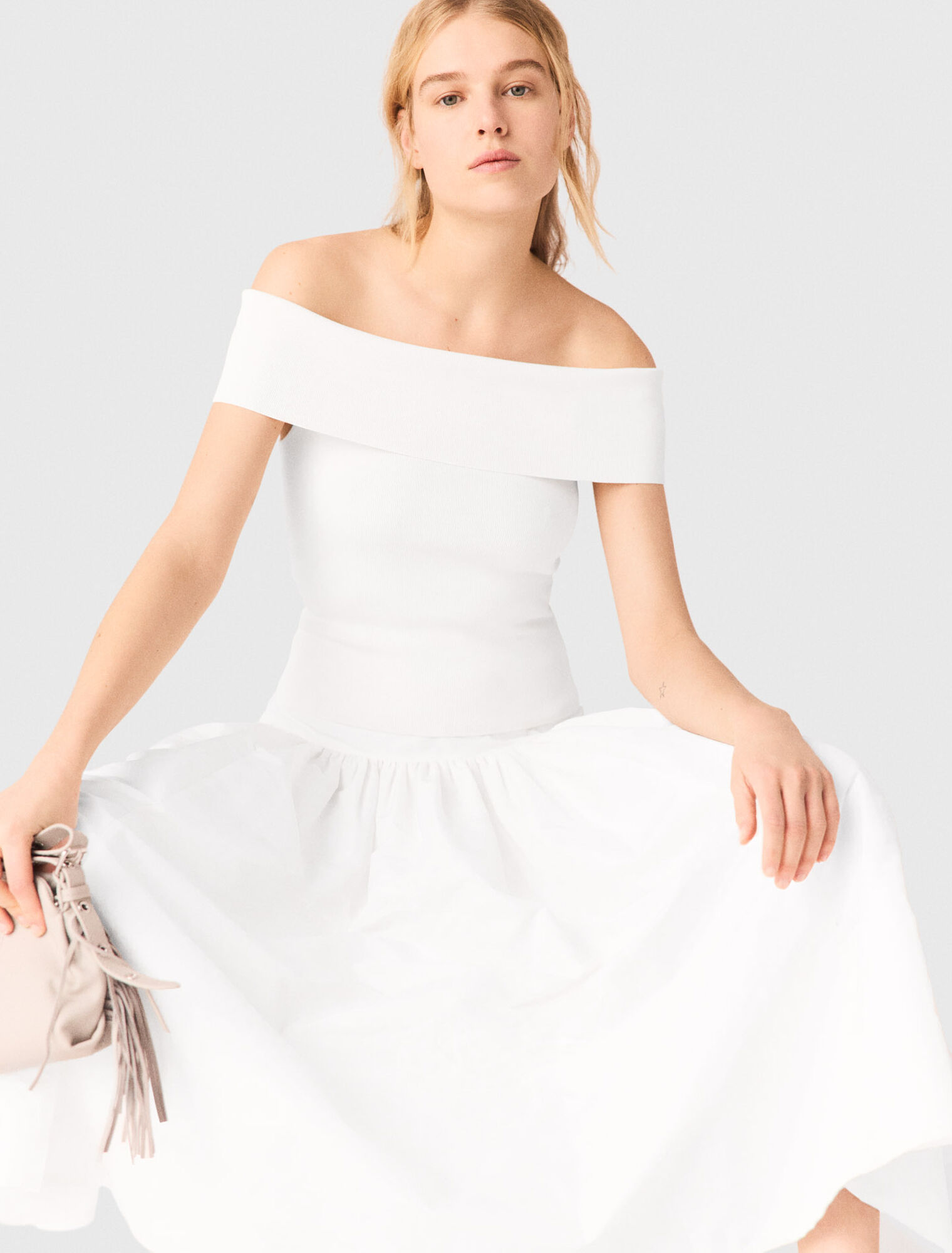 Rippstricktop mit Bardot-Kragen