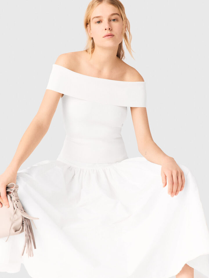 Rippstricktop mit Bardot-Kragen