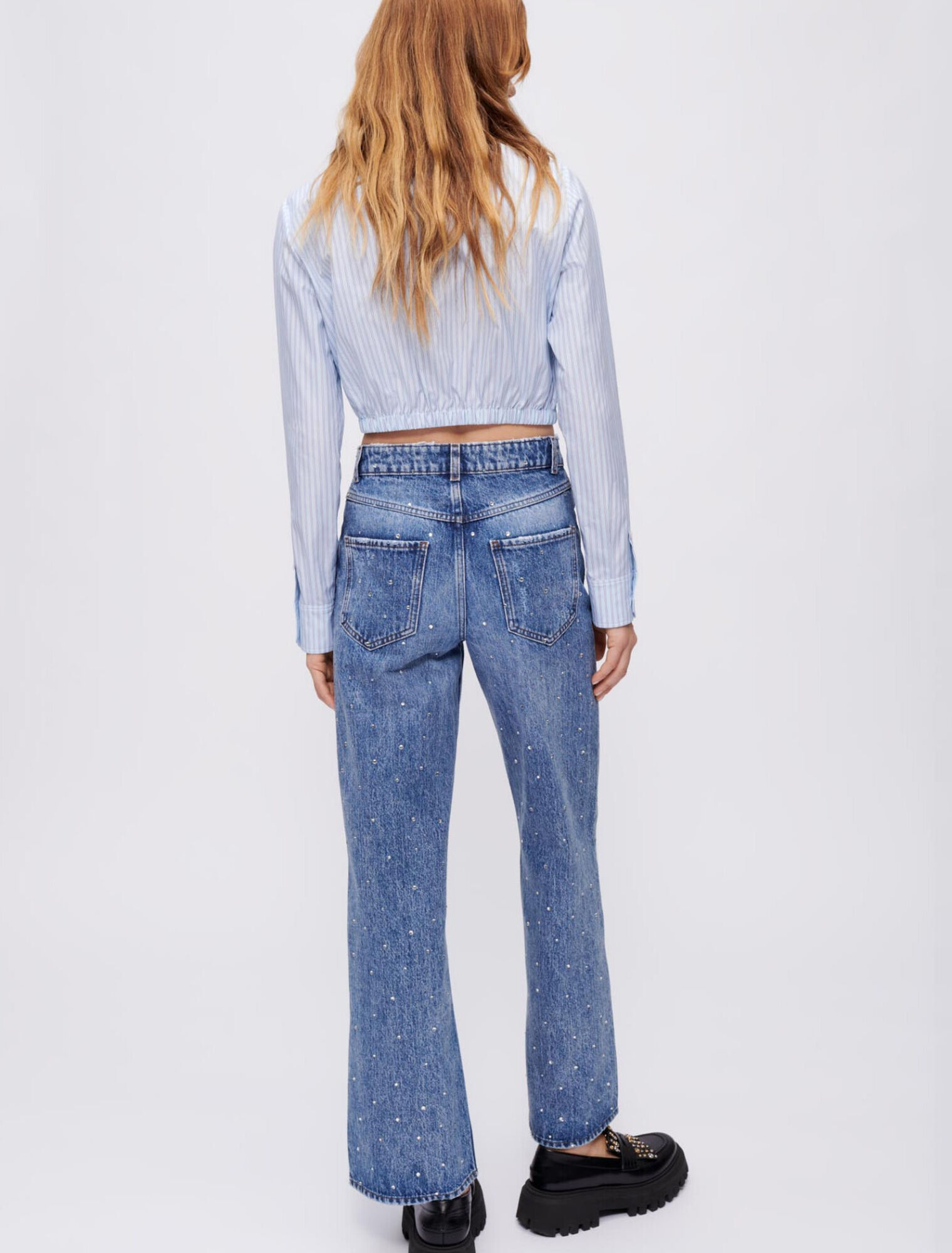Strass-Jeans mit hoher Taille