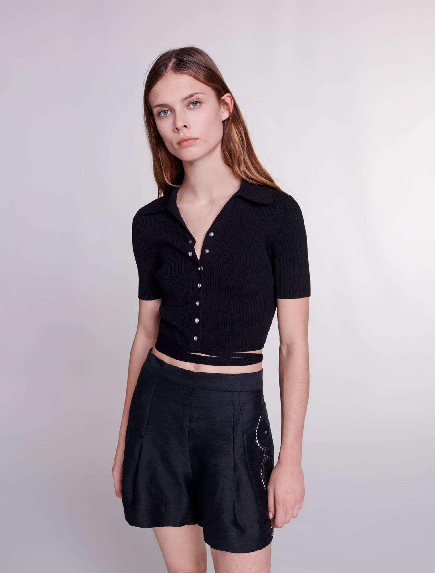 Leinen-Shorts Nieten & Lochmuster