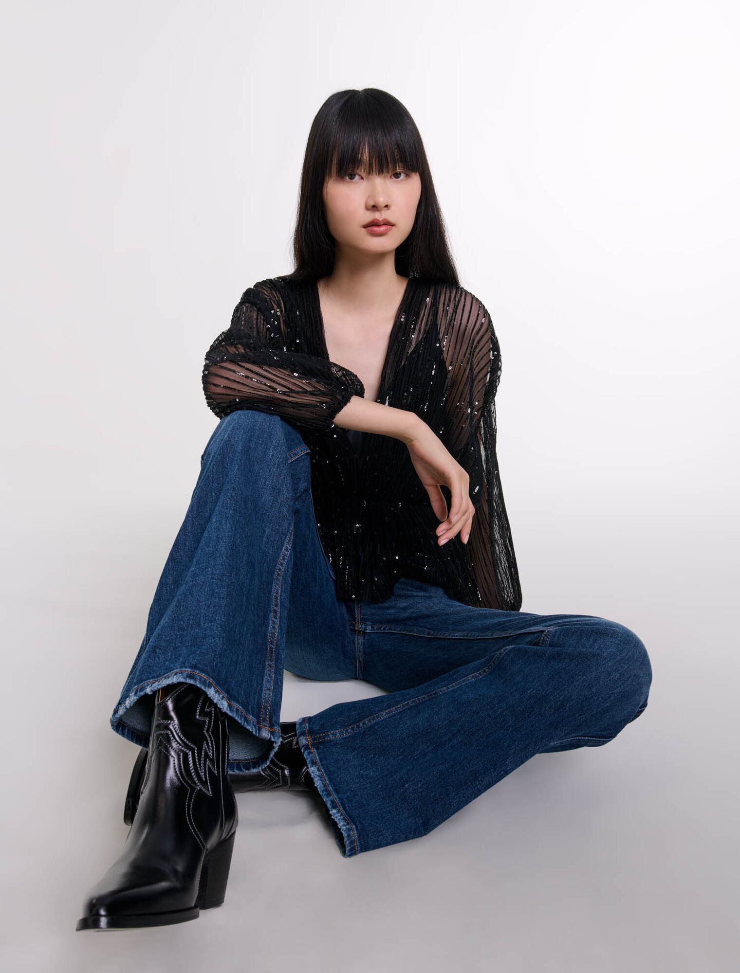 Pailletten-Top mit Gürtel