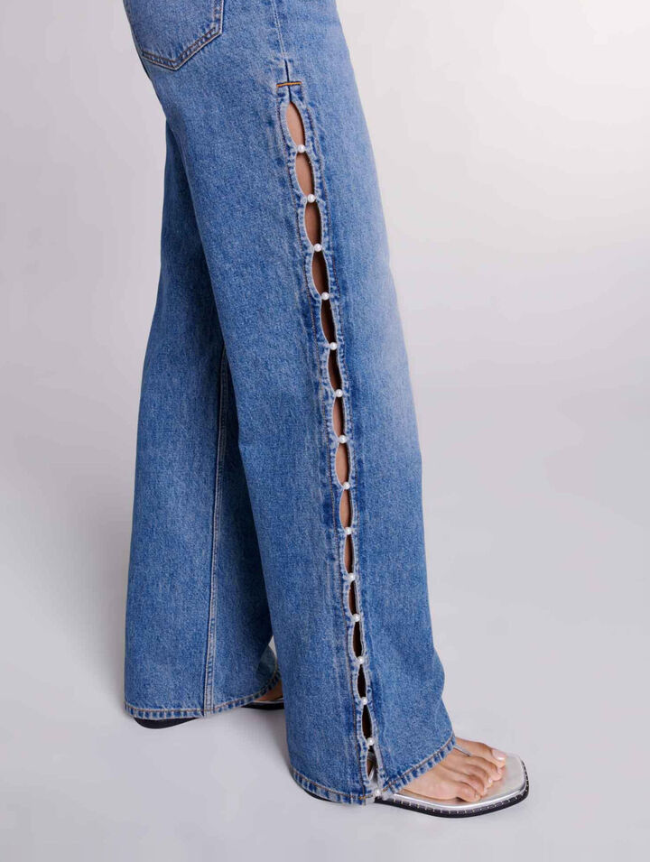 Gerade Jeans Lochmuster und Perlen