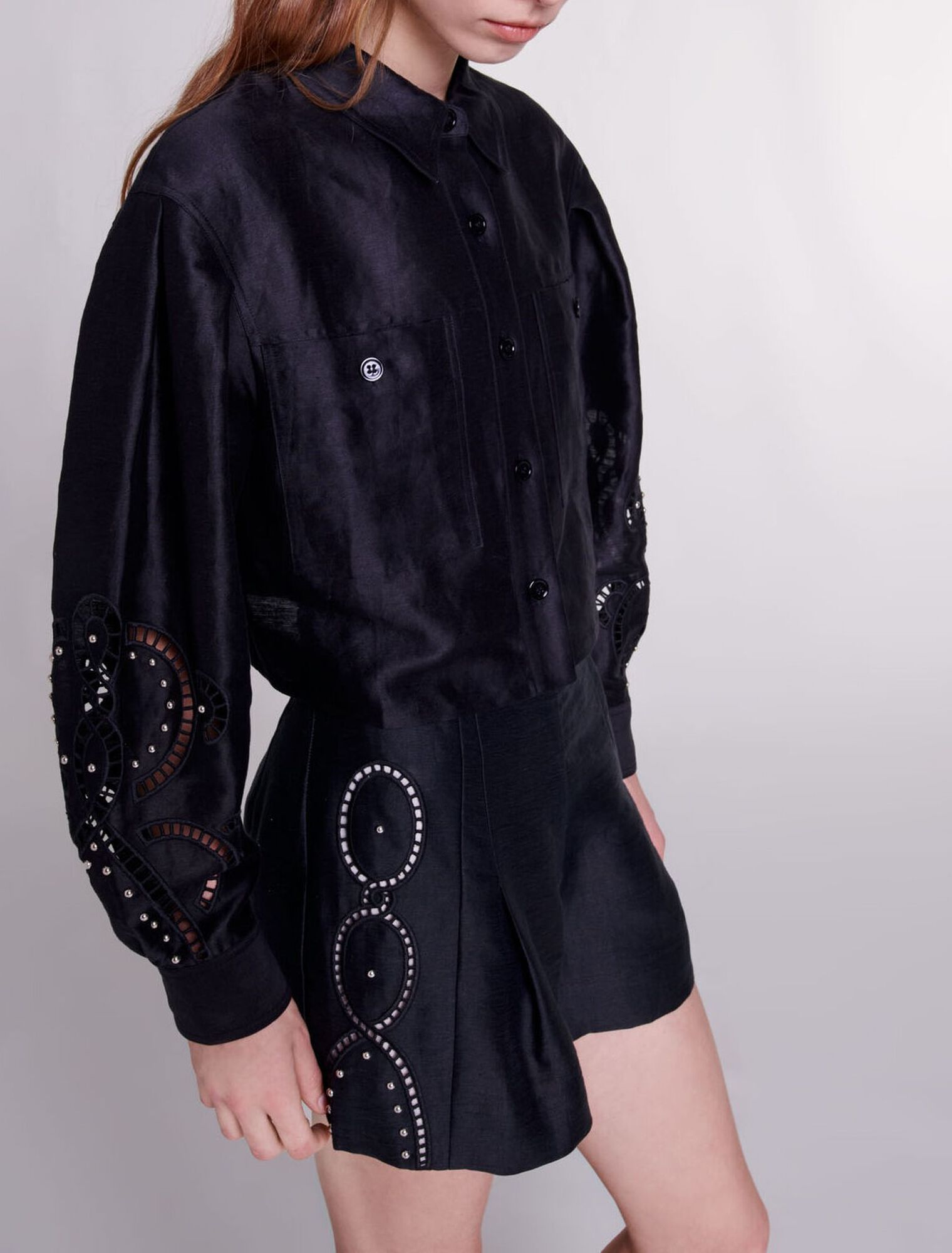 Leinen-Shorts Nieten & Lochmuster