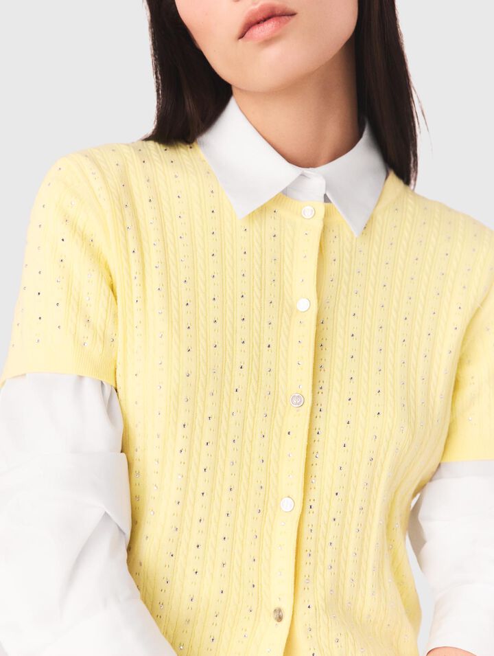 Rundhals-Cardigan mit Strass