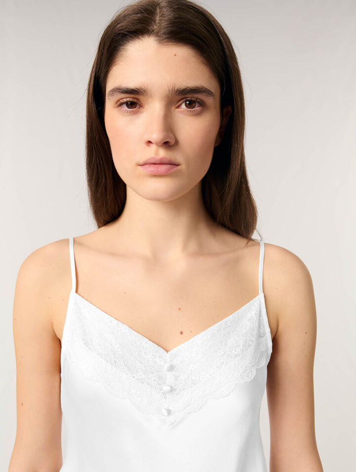 Top aus Seidensatin und Spitze