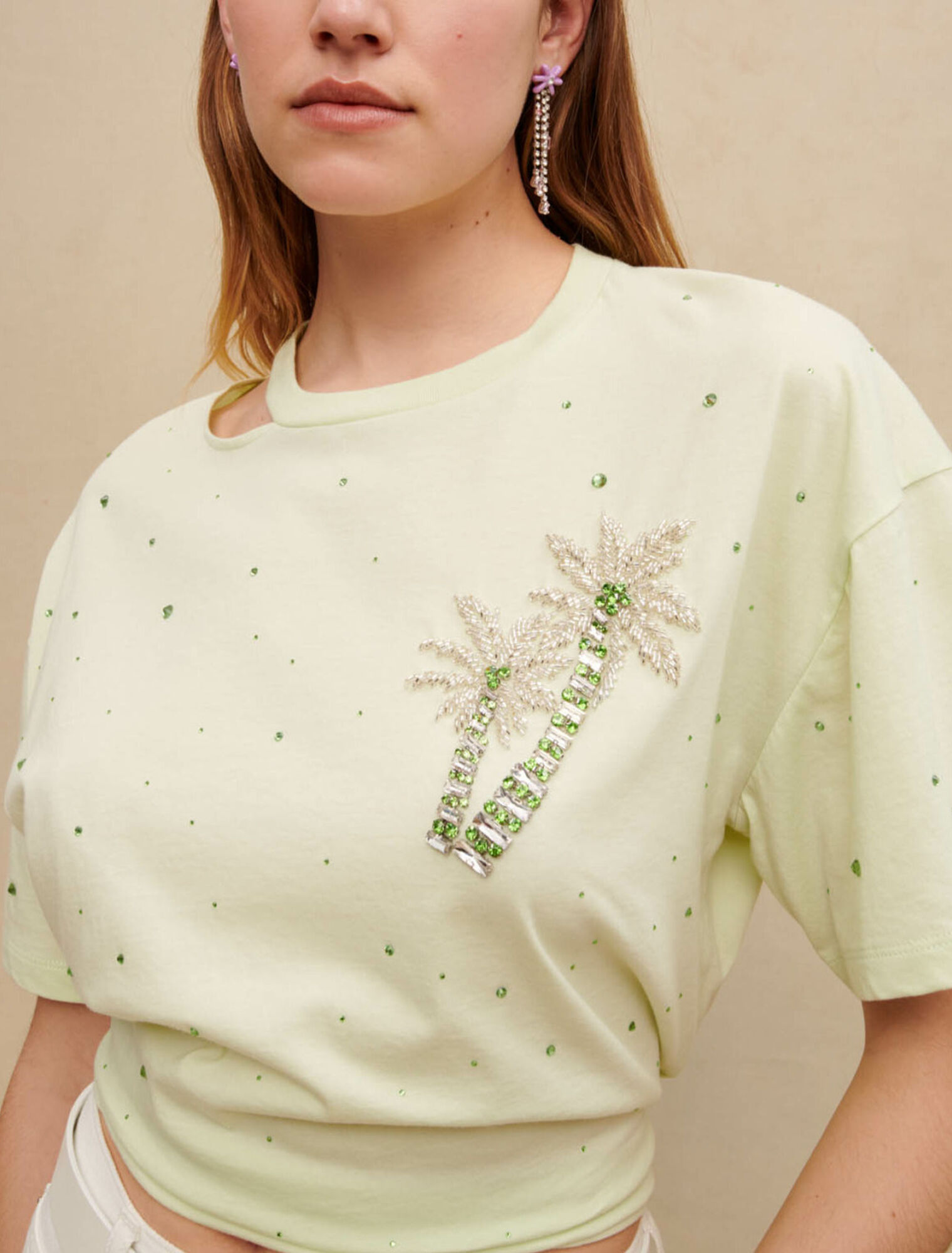 T-Shirt mit Kristallen Palmen