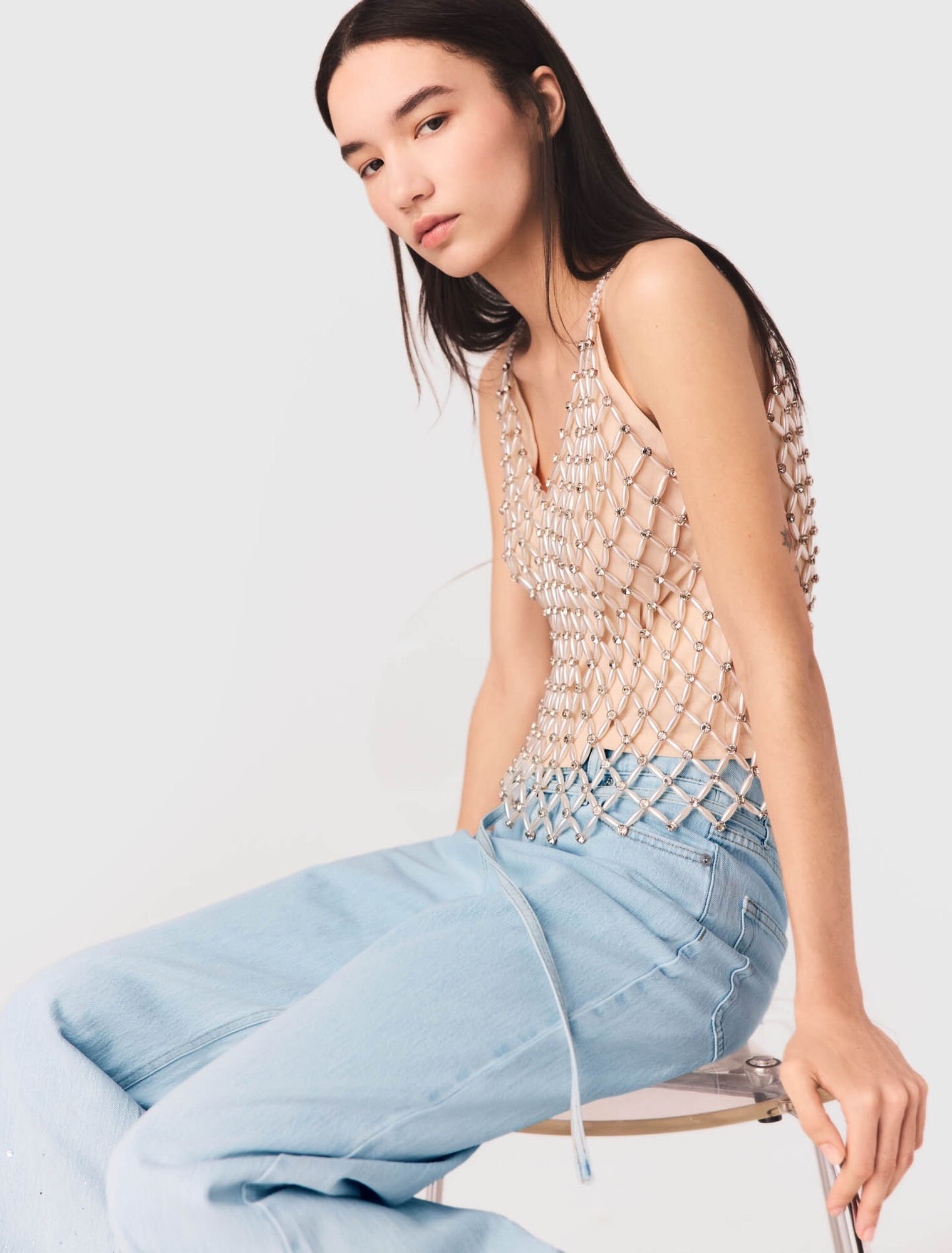 Gef&uuml;ttertes Top mit Perlen